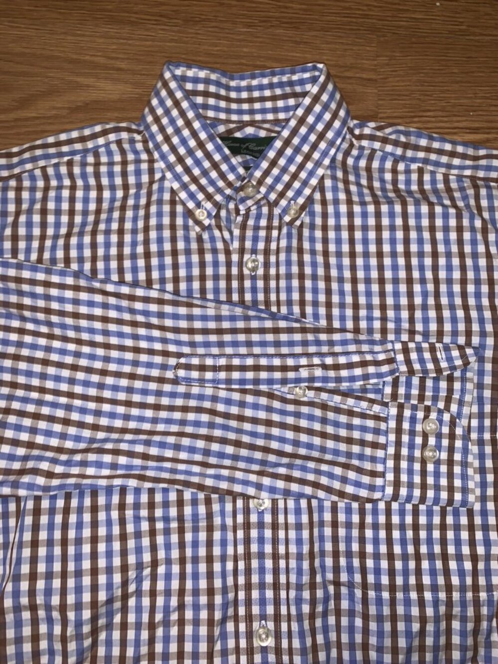 House Of Carrington Legend Mens Button Up LS Shirt Medium Brown Blue Plaid Italy